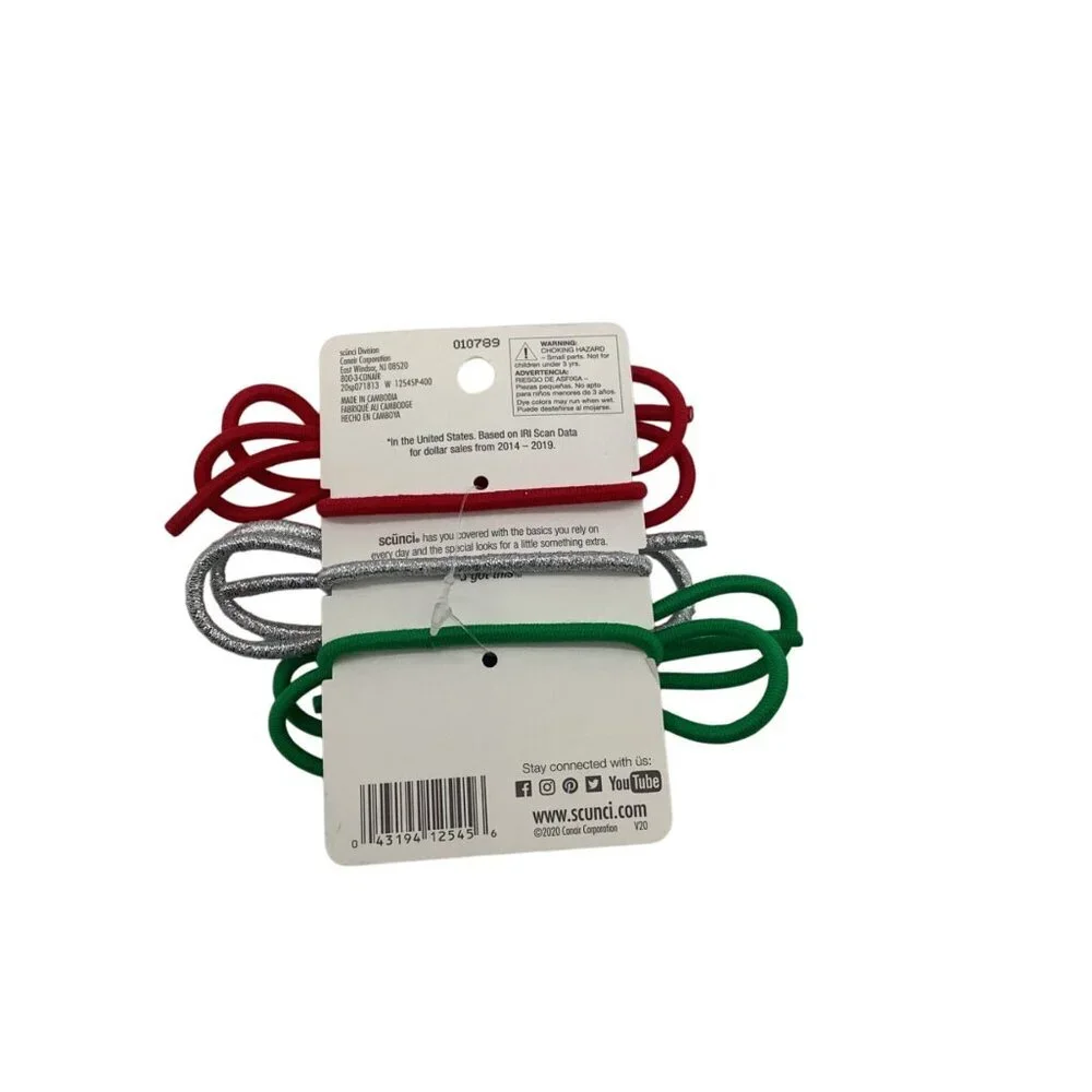 Scunci Christmas Colors Elastic No Pull Hair Ties Festive Bow Red Green 12545‎